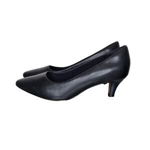 CLARKS Linvale Jerica Leather Slip On High Heel Shoes Dark Blue Size 9W